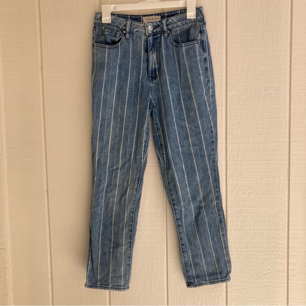 PacSun Blue and White Striped Denim Pants Mom Jean Size 26